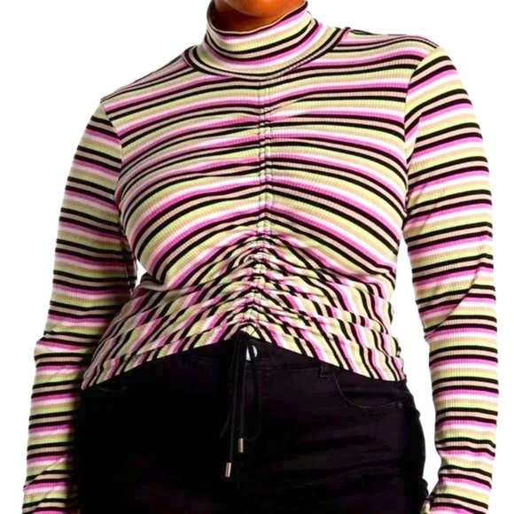 AFRM Striped Mollie Long Sleeve Drawstring Ribbed Knit Crop Top SZ 3X - Picture 1 of 10